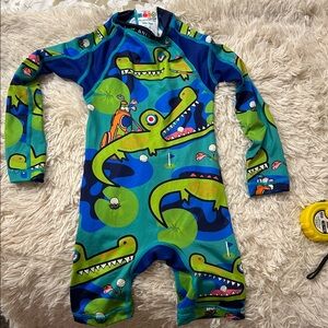 KRIO Kids' Blue and Green Swimsuit with Dinosaur Print